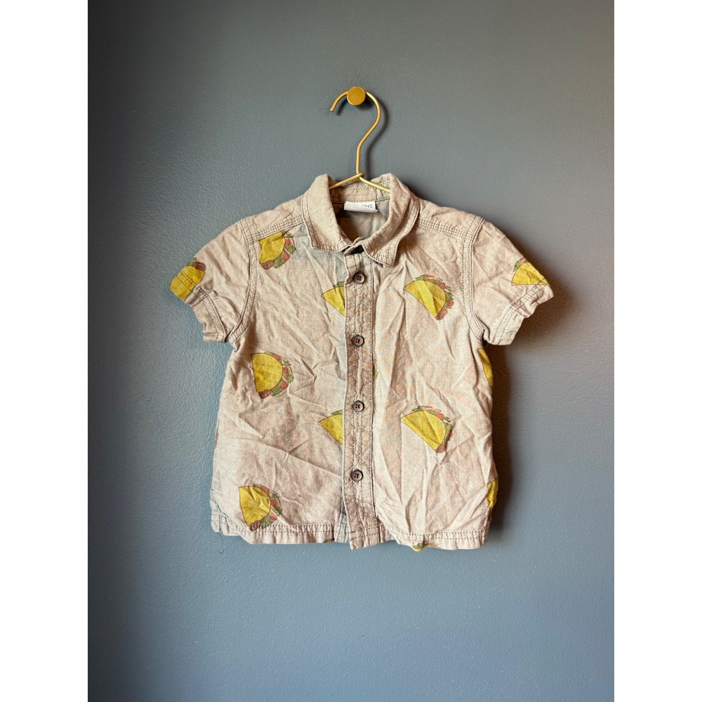 Dragons Love Tacos Toddler Boys Short Sleeve Button Down Shirt Gray 18M